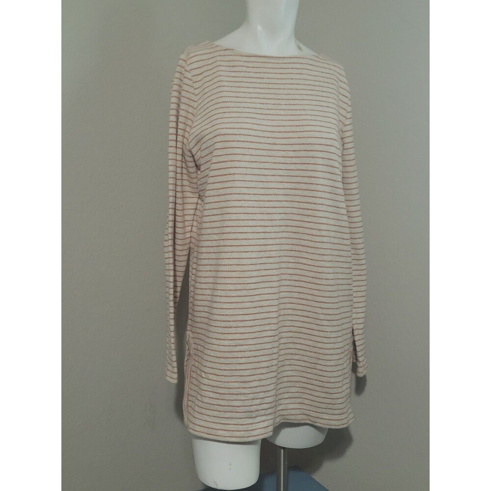 J. Jill Small knit sweatshirt orange striped crew neck longsleeve slit tunic